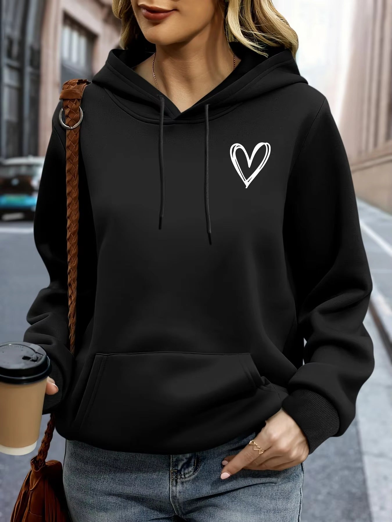 Oversized Unisex Hoodie with Heart Print