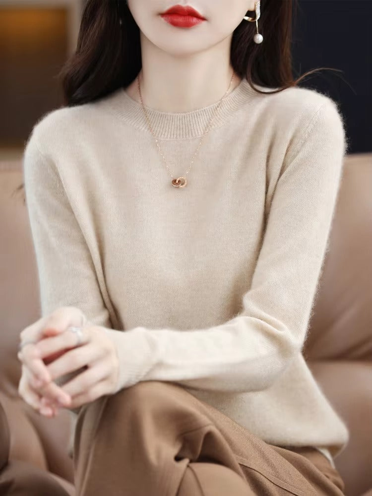 Elegant Wool O-Neck Jumper | Women's Long Sleeve Knitwear Top