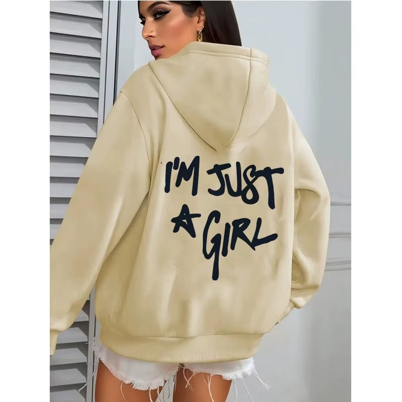 Casual Women's Hoodie with "I'm Just A Girl" Print and Pocket