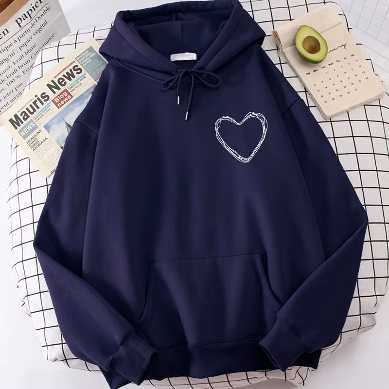Women's Casual Hoodie with Kangaroo Pocket & Simple Heart Print