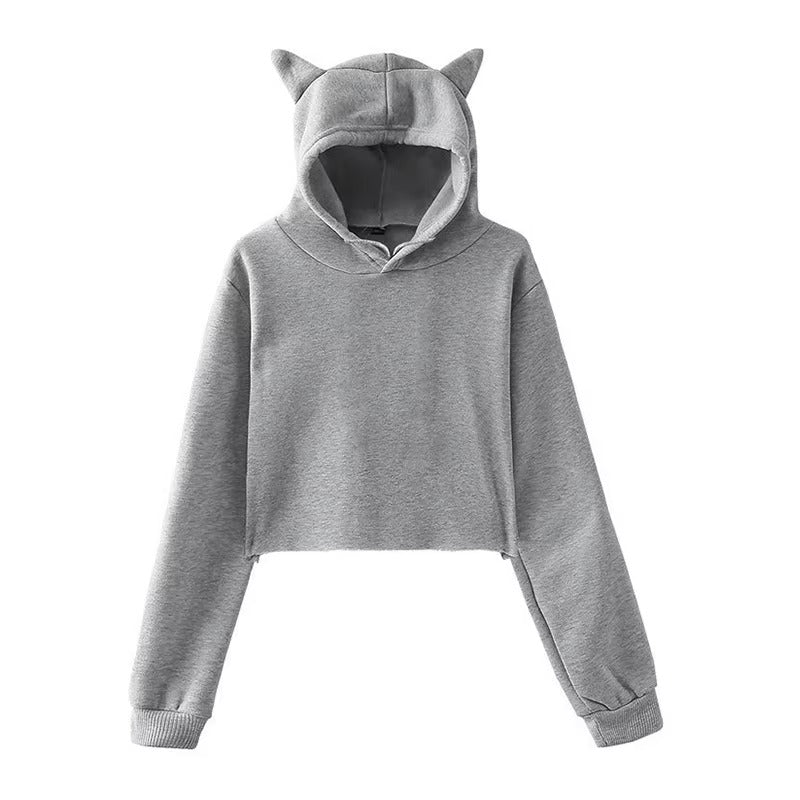 Women's Cat Ear Crop Top Hoodie