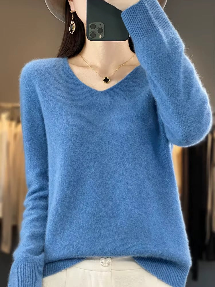 Women's V-Neck Wool Cashmere Blend Sweater