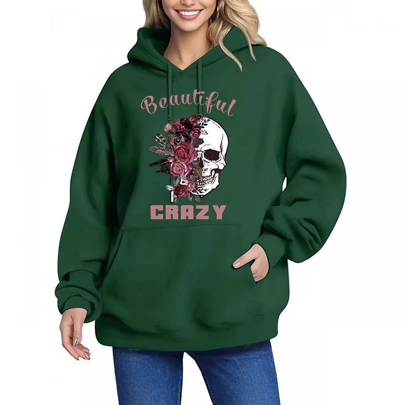 Black Hoodie with Skull and Floral Print