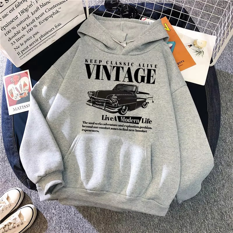 Retro Ride Hoodie: Vintage Car & "Keep Classic Alive" Graphic