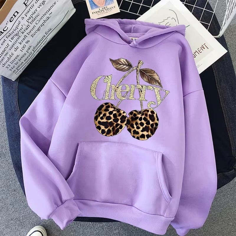 Playful Leopard & Cherry Print Women's Hoodie