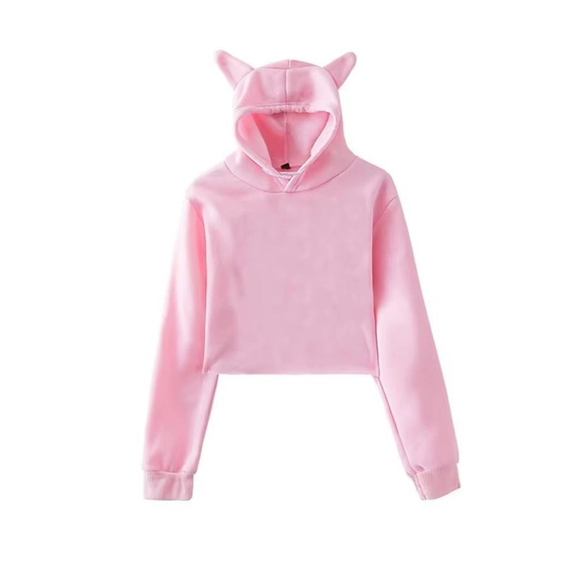 Women's Cat Ear Crop Top Hoodie