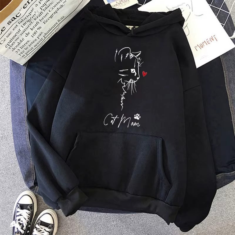 Cozy Cat Mom Hoodie: Y2K Vintage Graphic Sweatshirt for Women