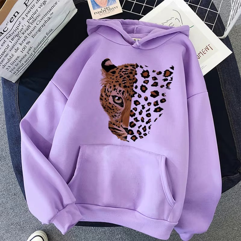 Cozy Wild Style Leopard Print Hoodie for Women - Unisex Autumn Essential