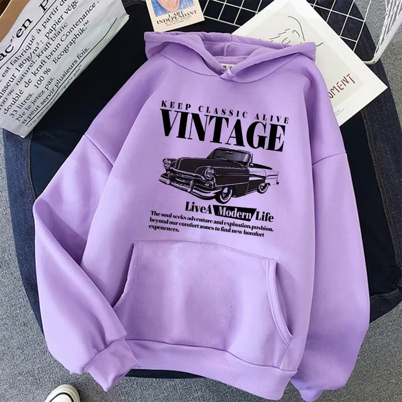 Retro Ride Hoodie: Vintage Car & "Keep Classic Alive" Graphic