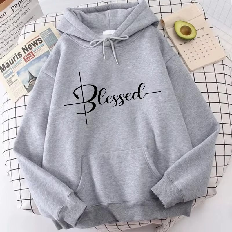 Women's Casual Hoodie with Blessed Letter Print