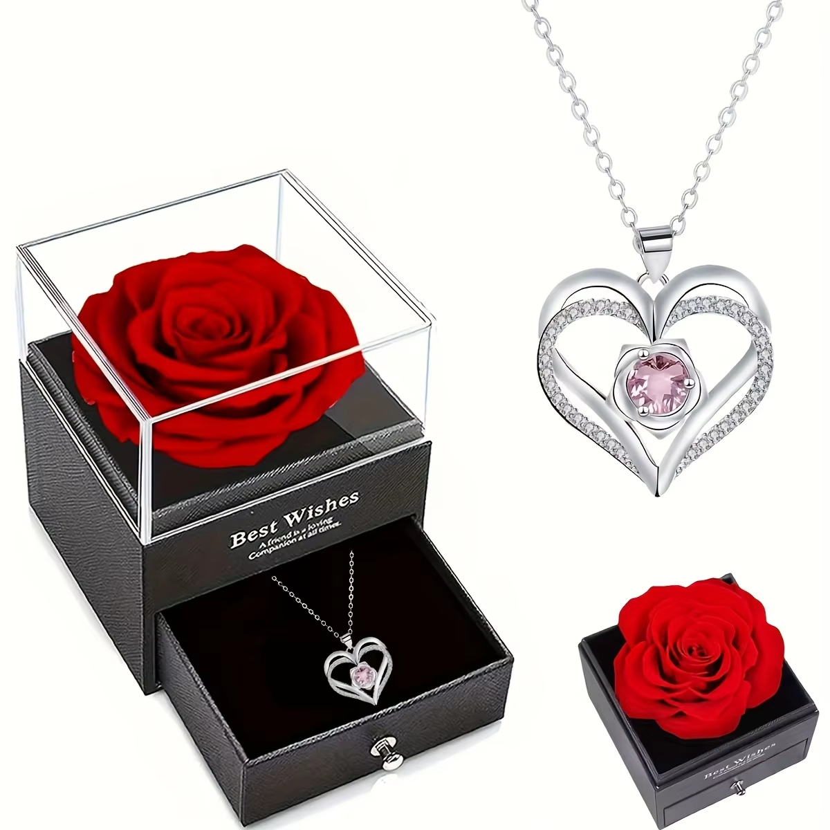 Affordable Permanent Rose Gift Box & Multi Pendant Necklace for Valentine’s Day | US & Worldwide Shipping