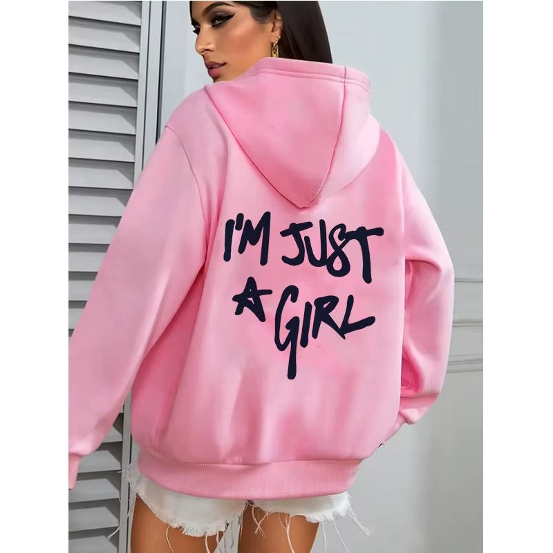 Casual Women's Hoodie with "I'm Just A Girl" Print and Pocket