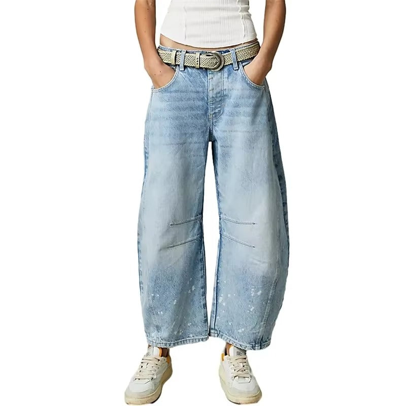 High-Stretch Mid-Rise Barrel Jeans for Women