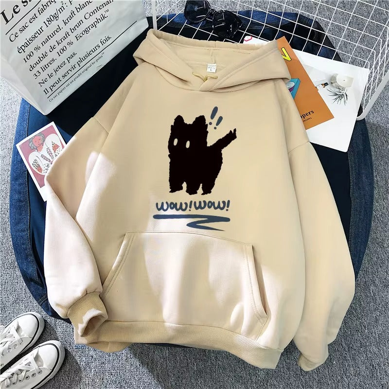 Women's Black Cat Print Hoodie