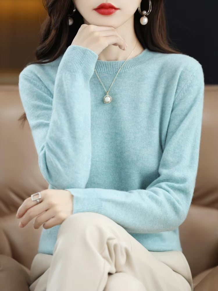 Elegant Wool O-Neck Jumper | Women's Long Sleeve Knitwear Top
