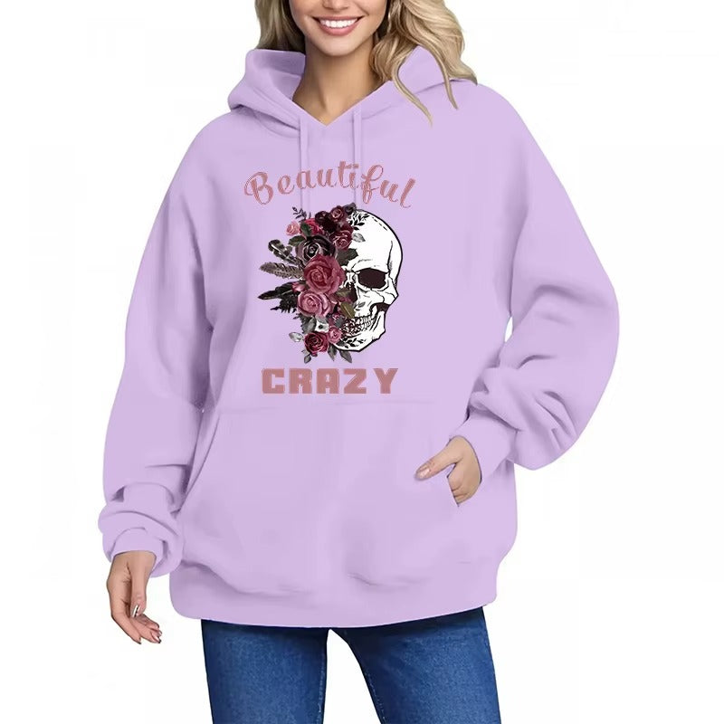 Black Hoodie with Skull and Floral Print