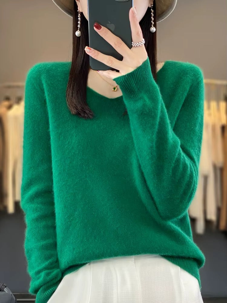 Women's V-Neck Long Sleeve Knit Sweater