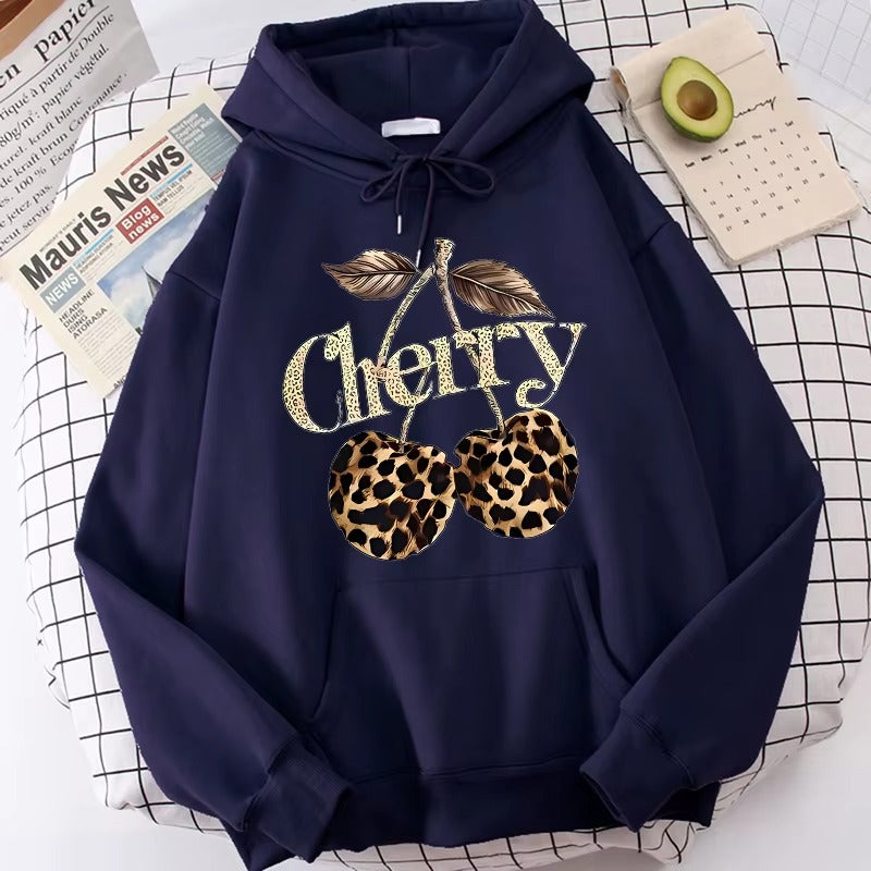 Playful Leopard & Cherry Print Women's Hoodie