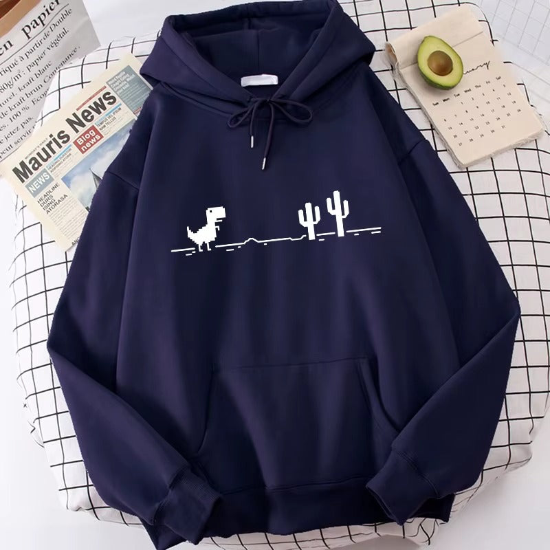 Retro Dinosaur Cactus Pullover Hoodie