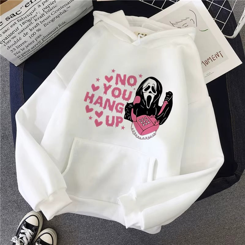 Women's Vintage Graphic Hoodie with Skull and Love Letter Print