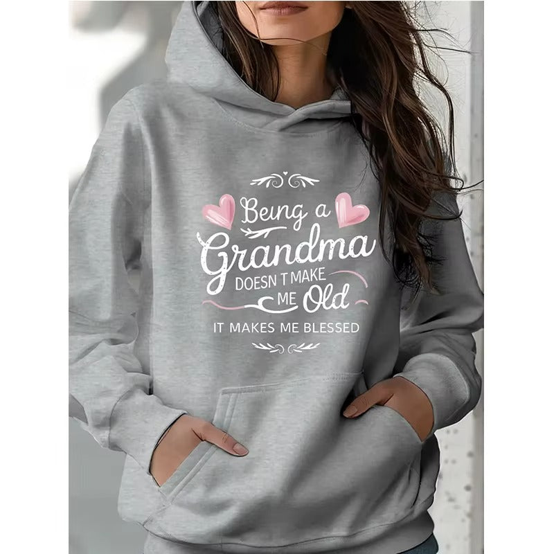 Cozy Grandma Blessed Hoodie: Gothic Letter Print for Women