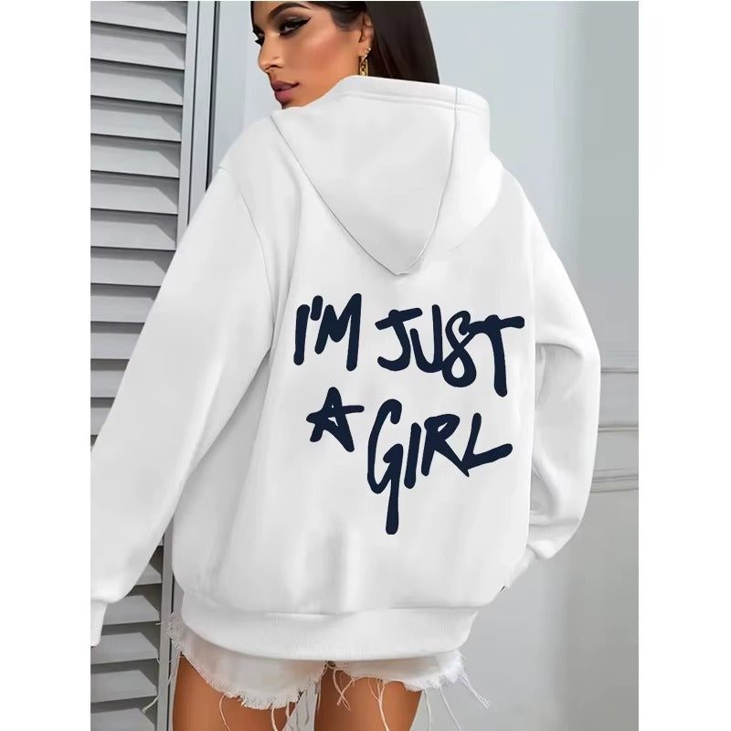 Casual Women's Hoodie with "I'm Just A Girl" Print and Pocket