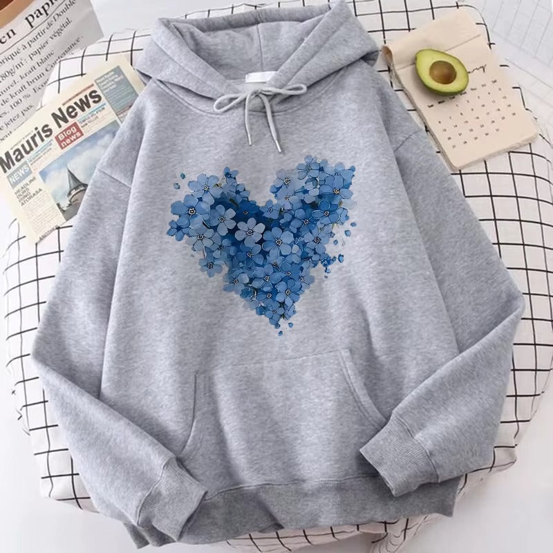 Y2K Aesthetic Hoodie - Women's Gothic Floral Heart Print Streetwear Sweatshirt