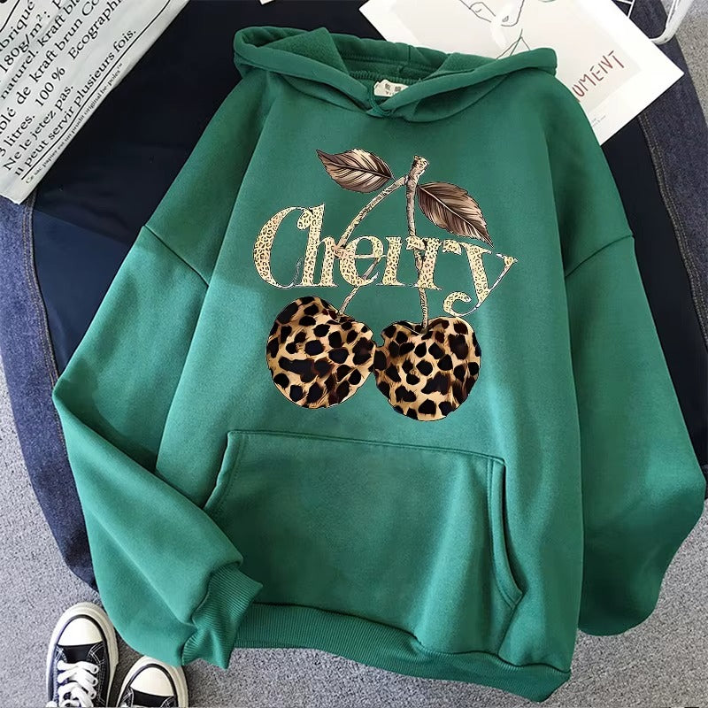 Playful Leopard & Cherry Print Women's Hoodie