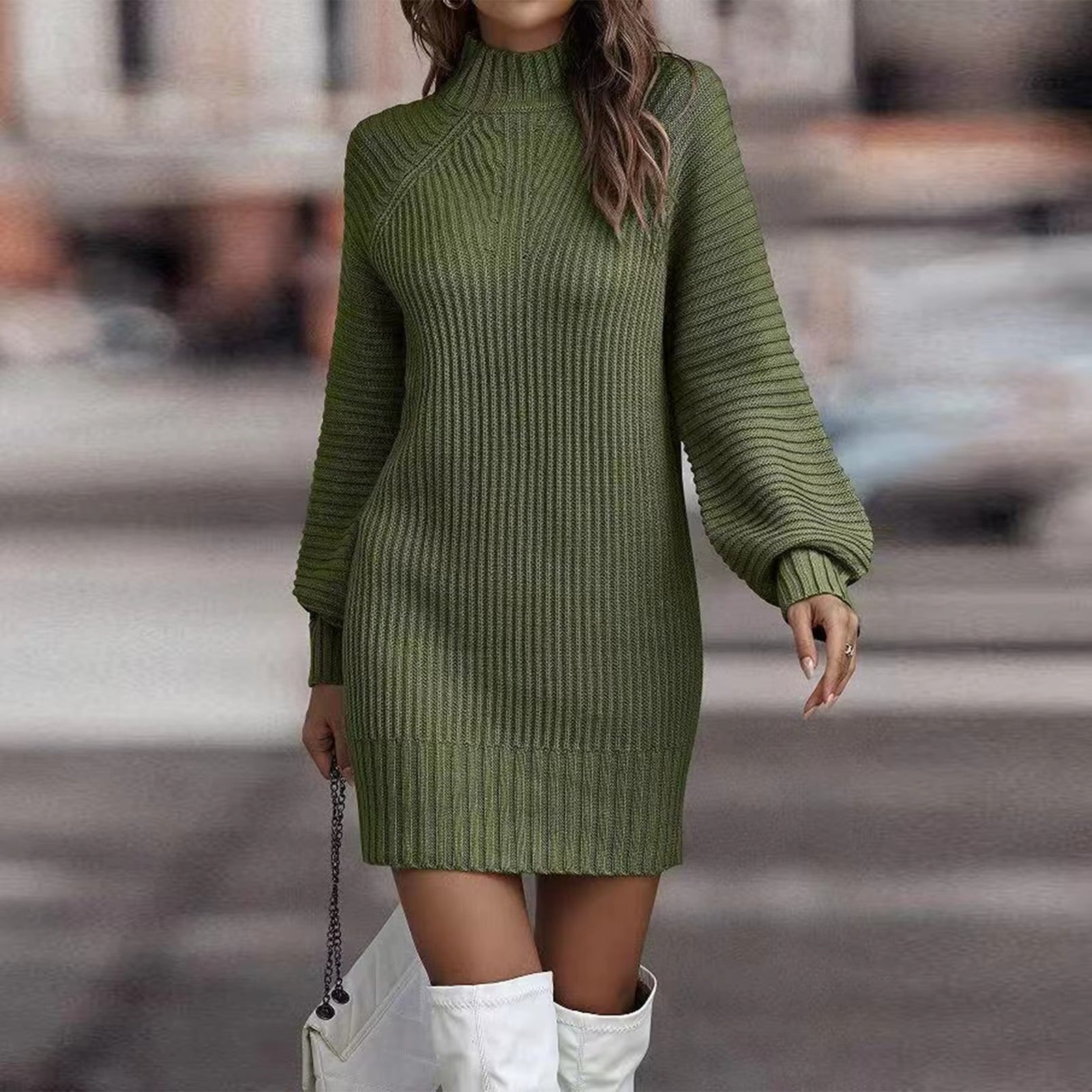 Women's Solid Color Turtleneck Knit Sweater Dress