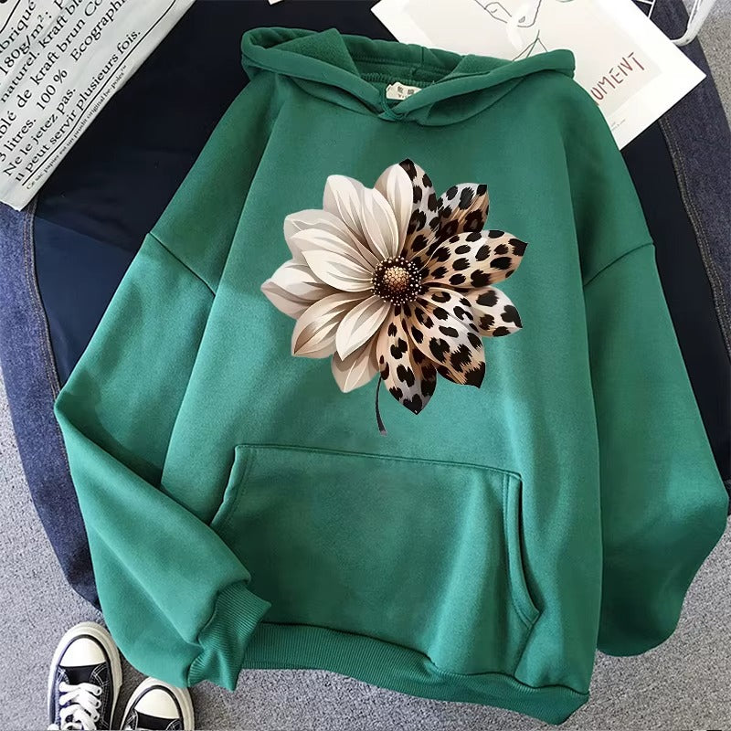 Vintage Bloom Hoodie: Women's 90s Leopard & Floral Print Sweatshirt
