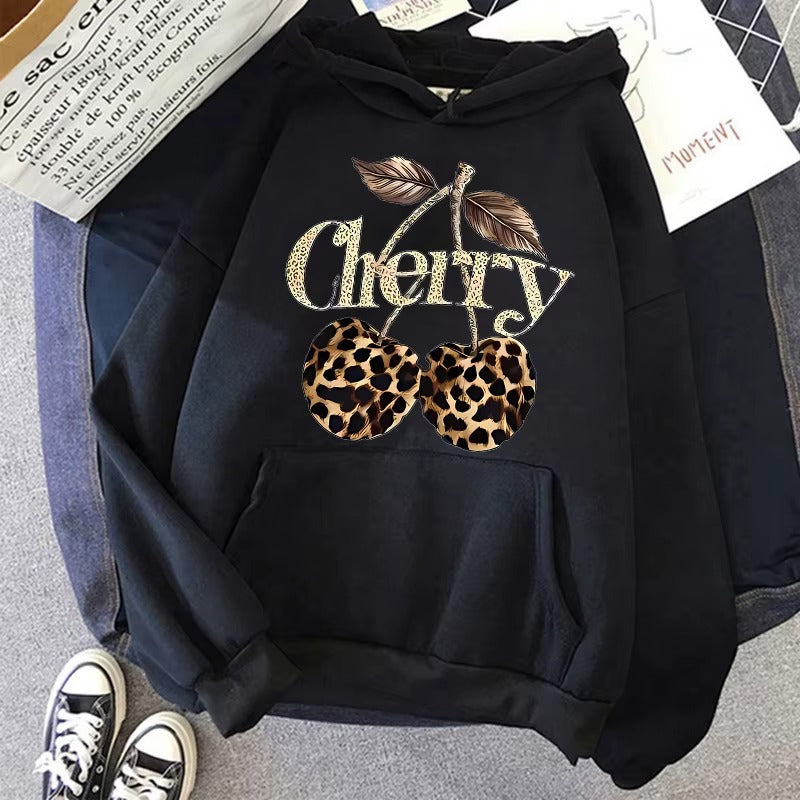 Playful Leopard & Cherry Print Women's Hoodie