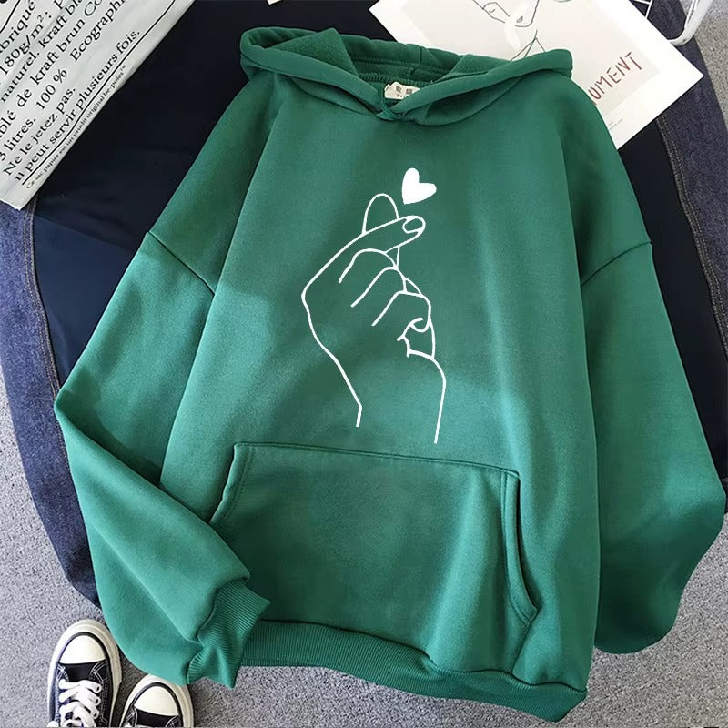 Y2k Vintage Graphic Hoodie with Finger Heart Print