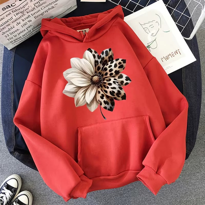 Vintage Bloom Hoodie: Women's 90s Leopard & Floral Print Sweatshirt