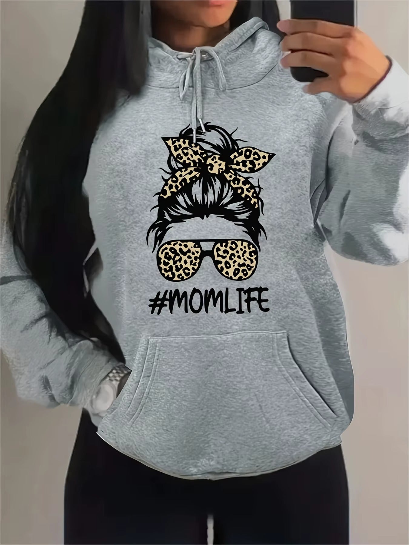 Gothic Mom Life Hoodie: Edgy Leopard & Glasses Print