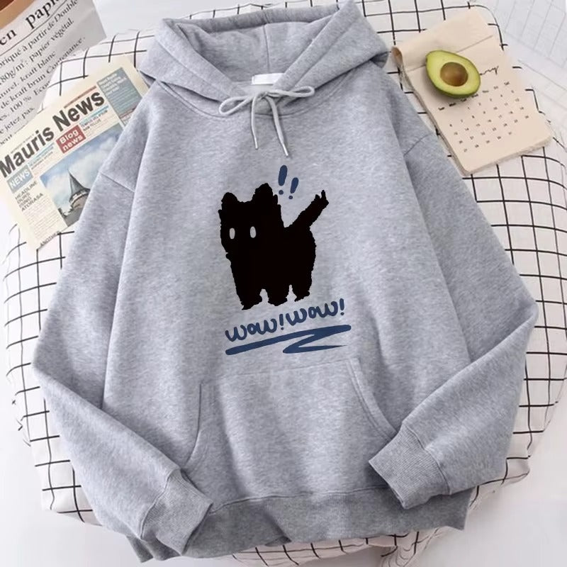 Women's Black Cat Print Hoodie