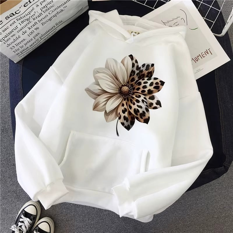 Vintage Bloom Hoodie: Women's 90s Leopard & Floral Print Sweatshirt