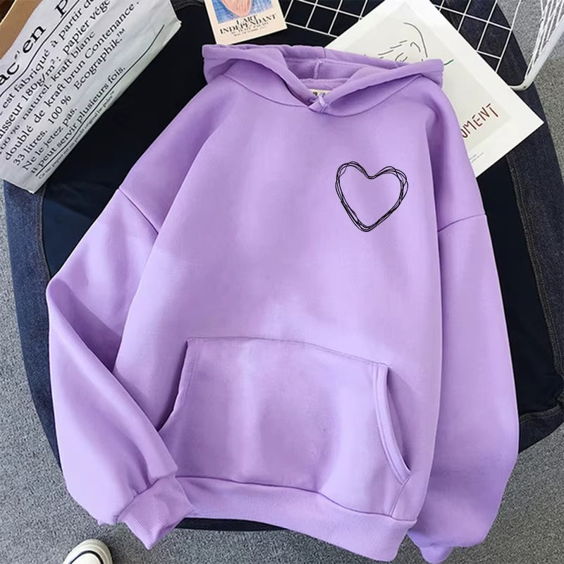 Women's Casual Hoodie with Kangaroo Pocket & Simple Heart Print