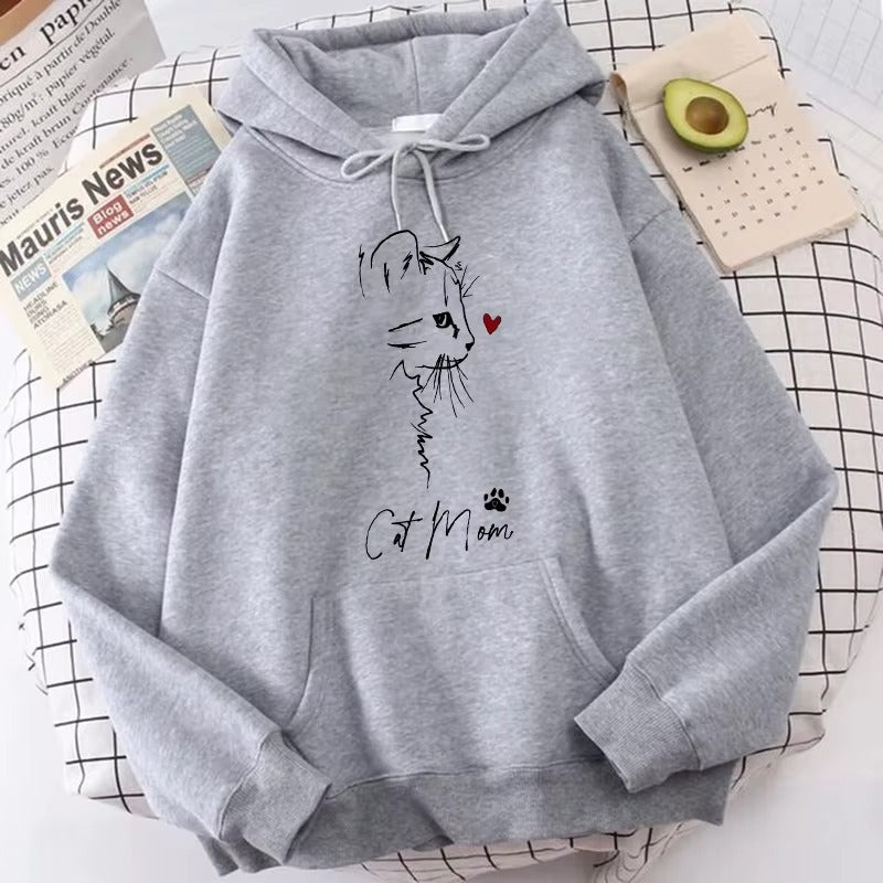 Cozy Cat Mom Hoodie: Y2K Vintage Graphic Sweatshirt for Women