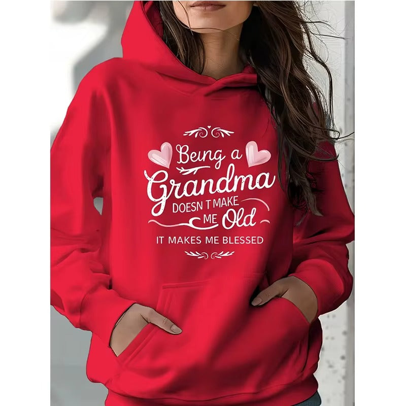 Cozy Grandma Blessed Hoodie: Gothic Letter Print for Women