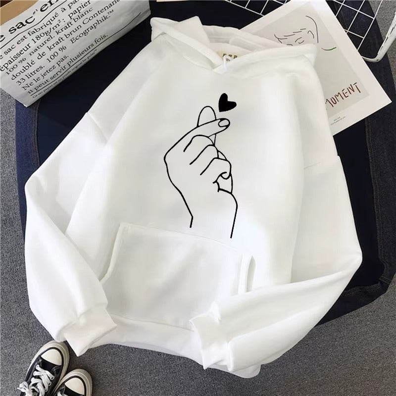 Y2k Vintage Graphic Hoodie with Finger Heart Print
