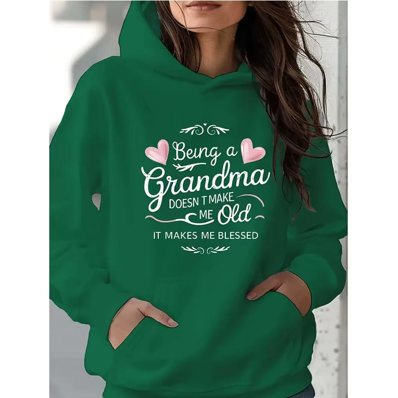 Cozy Grandma Blessed Hoodie: Gothic Letter Print for Women