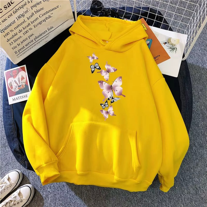 Women's Vintage Butterfly Floral Print Hoodie
