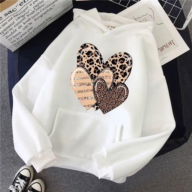 Women's Leopard and Glitter Heart Graphic Print Hoodie