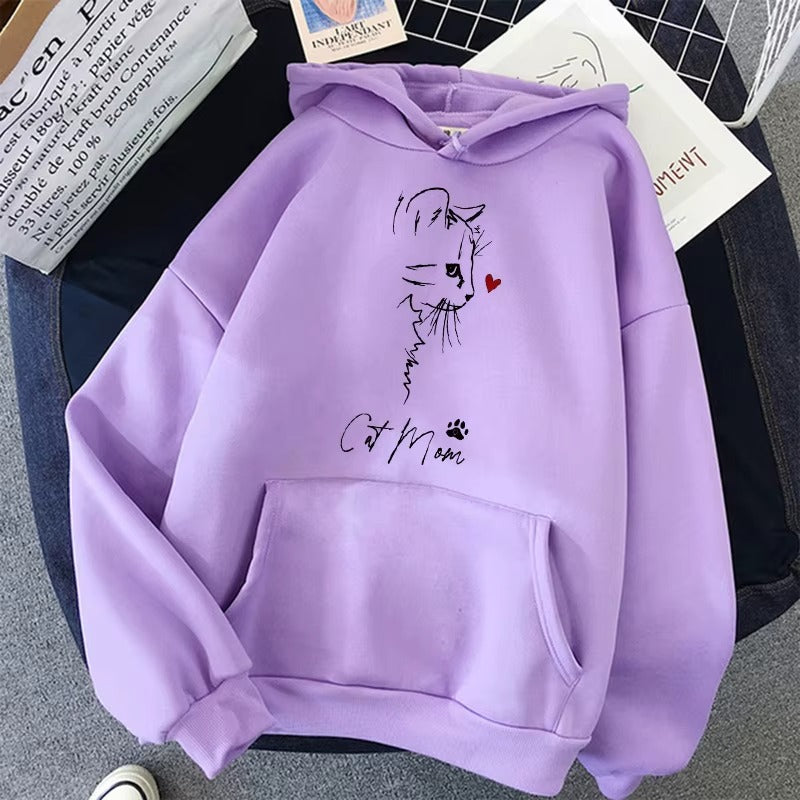 Cozy Cat Mom Hoodie: Y2K Vintage Graphic Sweatshirt for Women