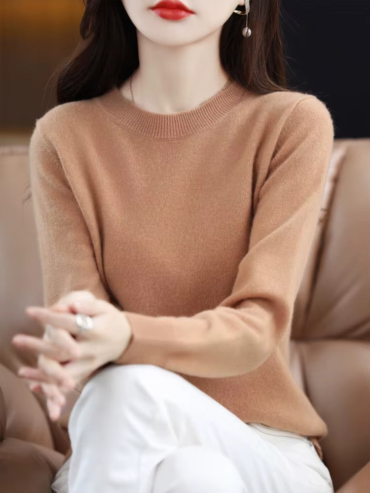 Elegant Wool O-Neck Jumper | Women's Long Sleeve Knitwear Top