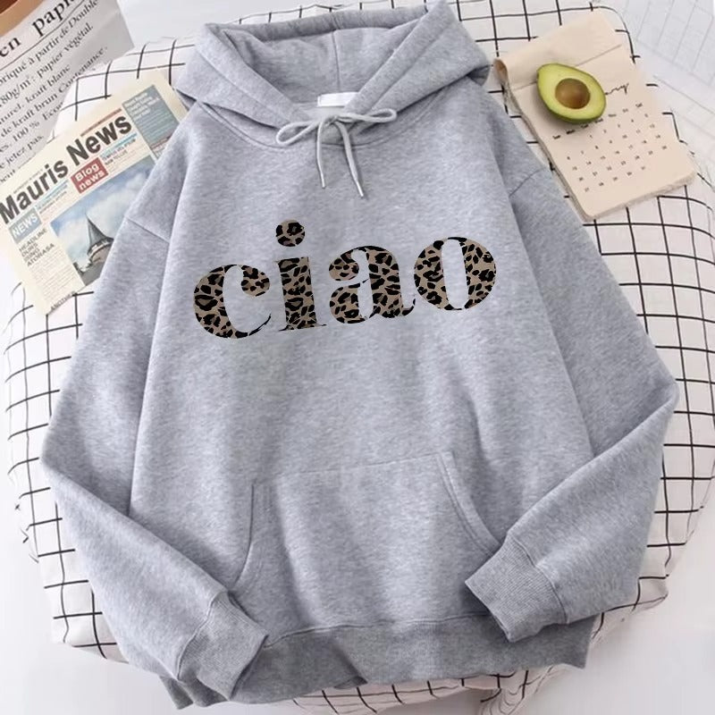 Women's 'Ciao Leopard' Heartbeat Print Hoodie