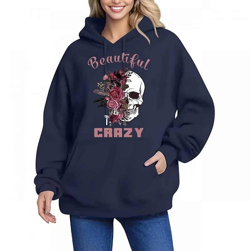 Black Hoodie with Skull and Floral Print