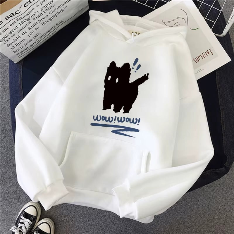 Women's Black Cat Print Hoodie