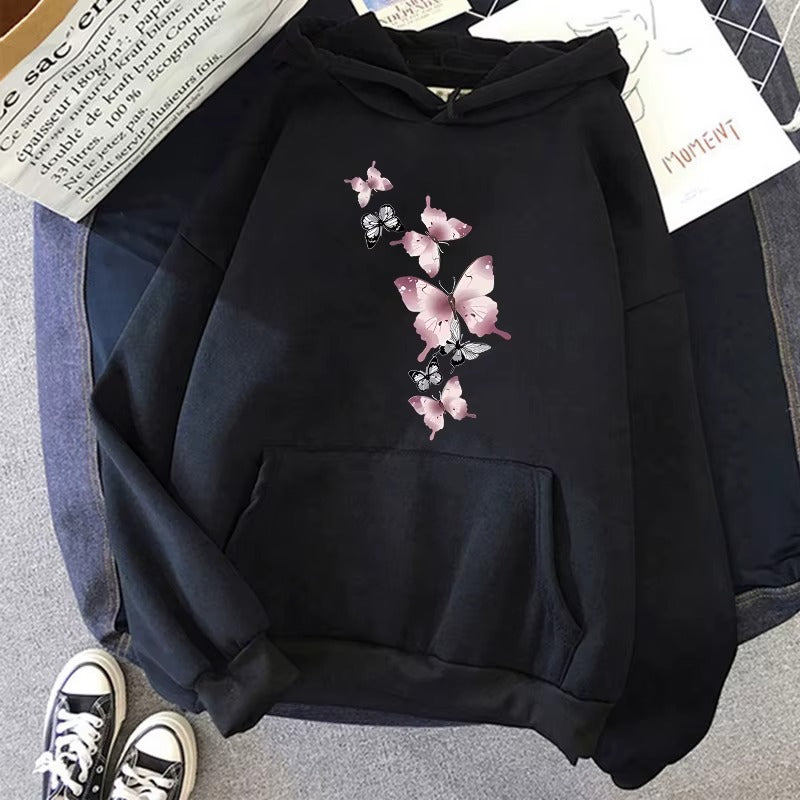 Women's Vintage Butterfly Floral Print Hoodie