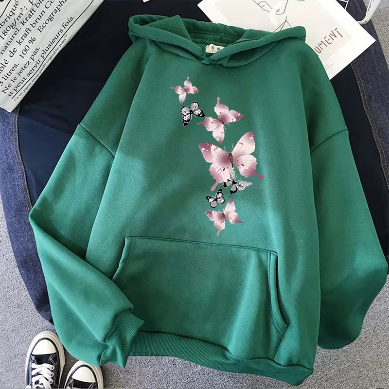 Women's Vintage Butterfly Floral Print Hoodie